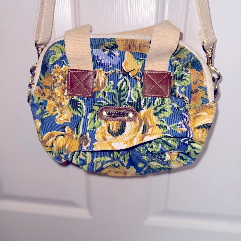 Carpet Bags - Floral Crossbody Bag with Leather Accents